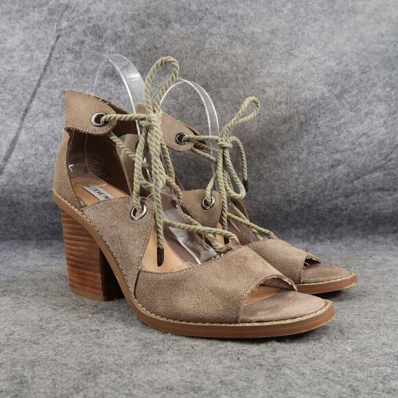 Steve Madden Shoes Womens 9.5 Sandal Block Heel Leather Lace Up Fashion Open Toe - Picture 1 of 14
